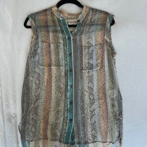 Equipment Silk Multicolor Animal Print Button Down Tank Top